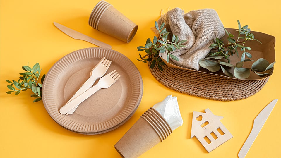 Our range includes paper plates, paper cups, and wooden forks that are all biodegradable and compostable.