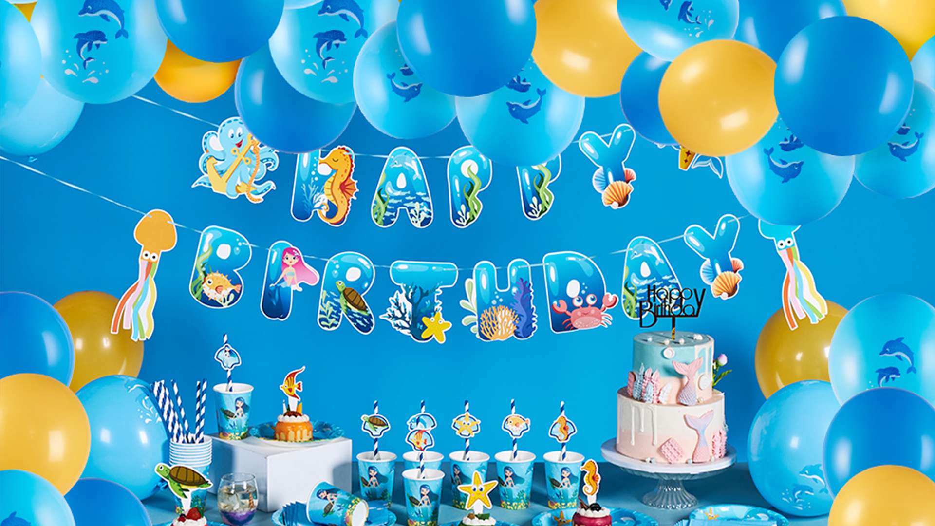 Dive into a magical undersea adventure with these enchanting mermaid-themed birthday decorations.