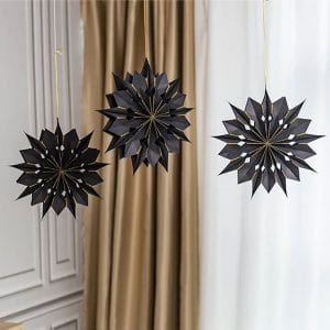 3D Black Gold 18-Pointed Paper Star Lanterns hanging