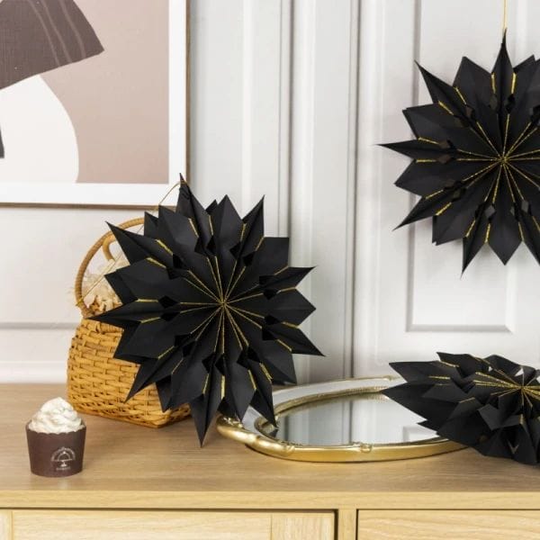 3D Black Gold 18-Pointed Paper Star Lanterns