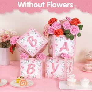 4 pcs Pink Floral Baby Shower Paper Boxes