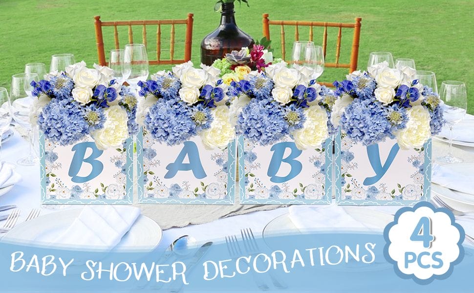 4pcs blue Floral Baby Shower Party Decorations paper boxes centerpieces