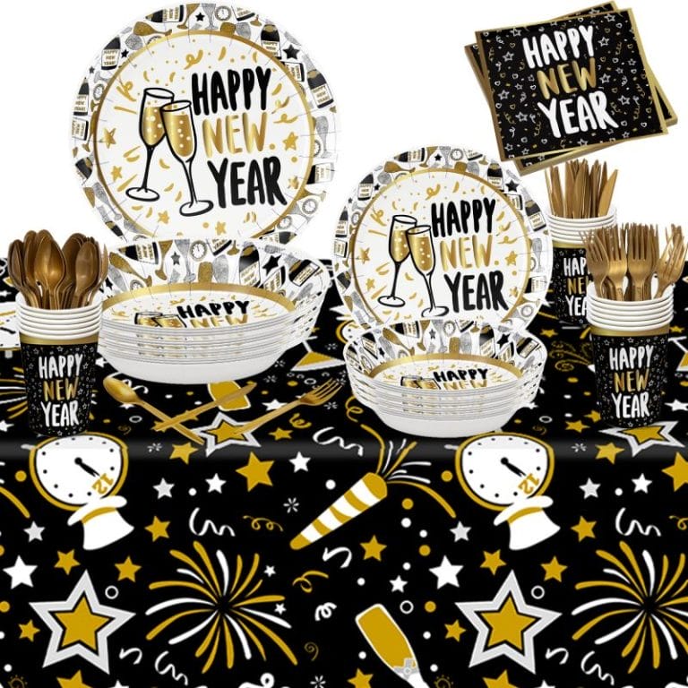 Blach golden newyears tableware