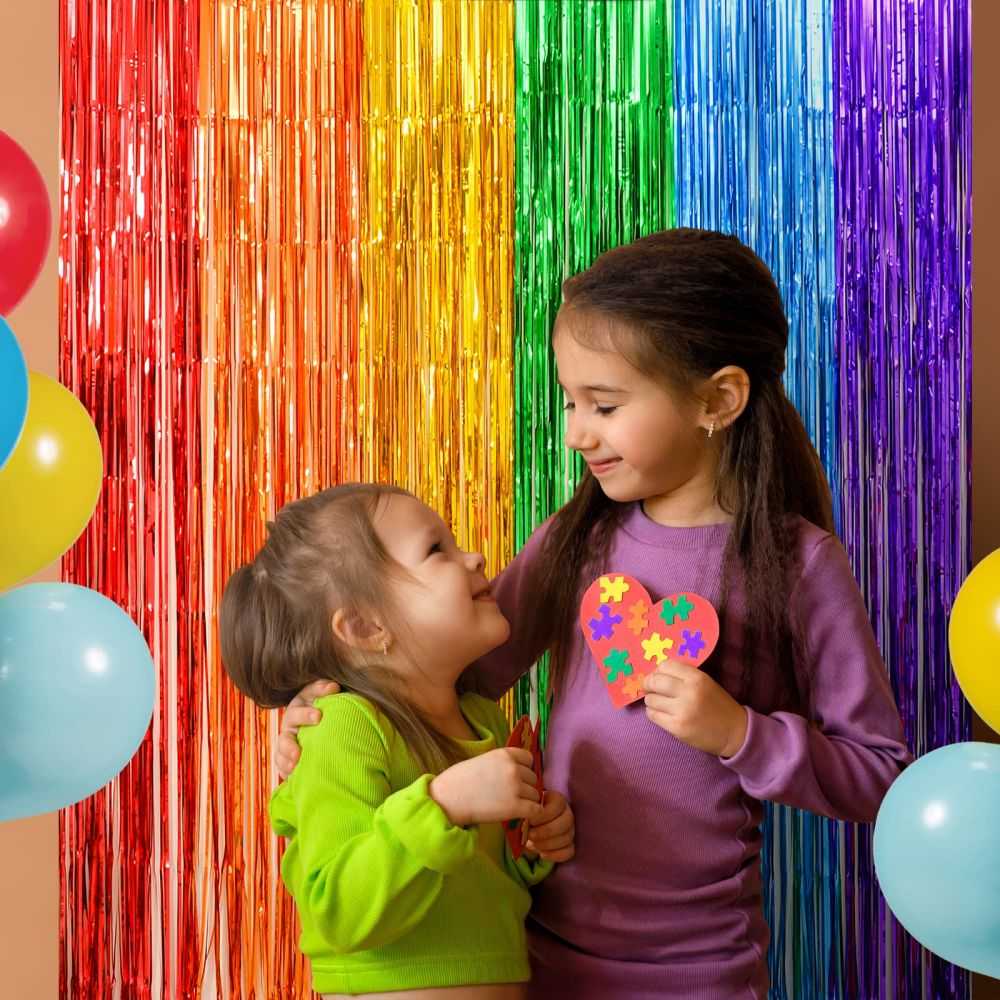 Rainbow Colorful Birthday Decorations, Happy Birthday Banner with Pom Poms Paper Circle Garland Swirl Streamers for Girls Women Party Supplies, Size