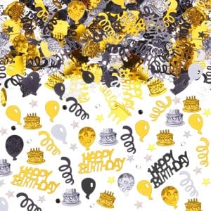 Gold and Black Happy Birthday Confetti