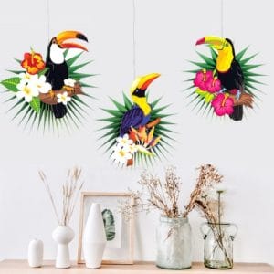 Hanging Paper Fans _ Jungle Animal Toucan Palm_yyth