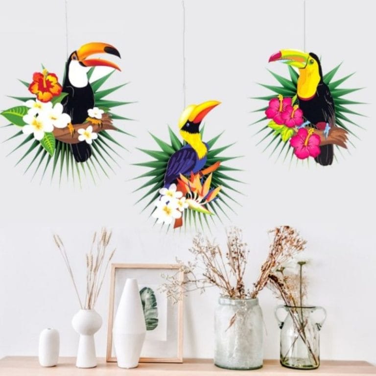 Hanging Paper Fans Jungle Animal Toucan Palm