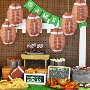 Paper lanterns shaped like footballs for party