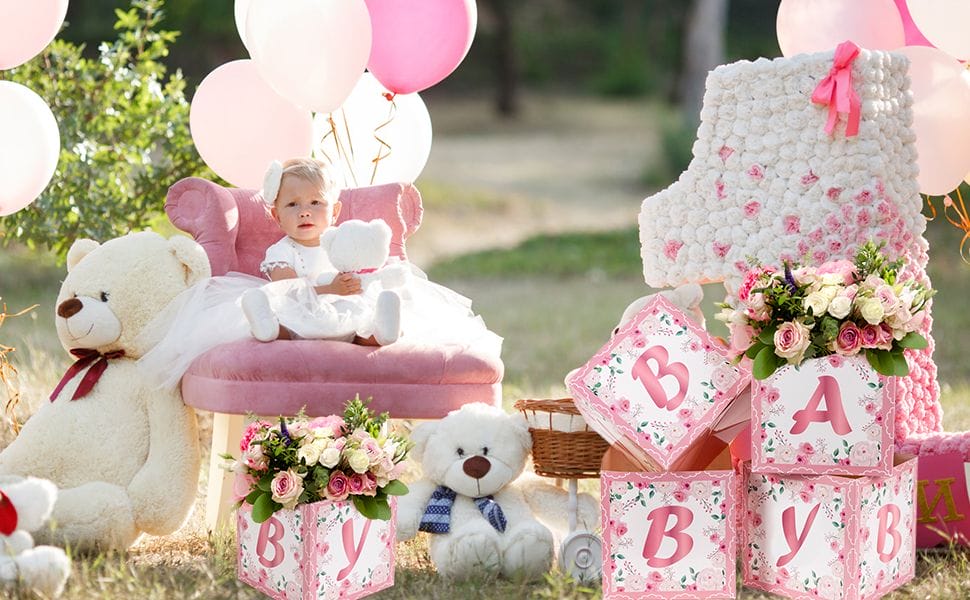 Pink Floral Baby Shower Paper Boxes for outdoor party
