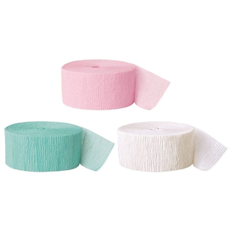 Pink Seafoam White Crepe Paper Streamer