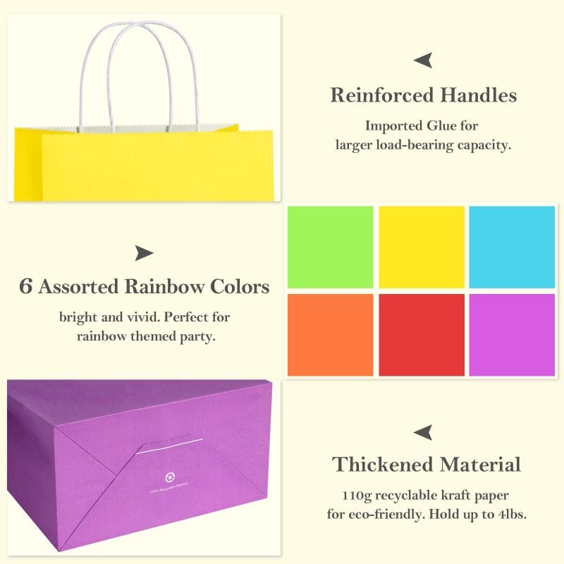 Rainbow color paper bags handles