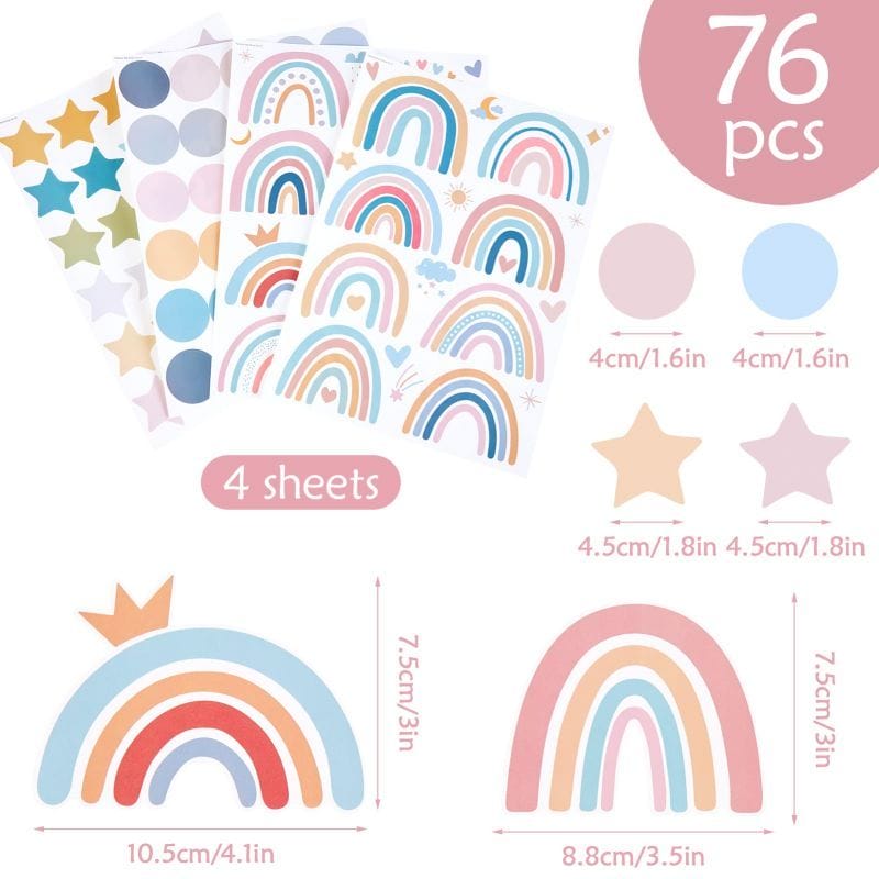 Rainbow transparent stickers size