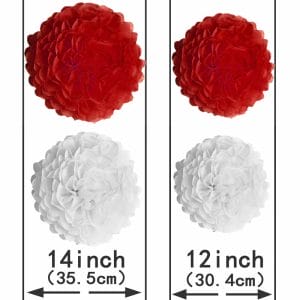 Red White pompom flowers size