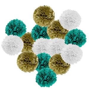 Teal Gold Party Decorations Hanging Tissue Paper Po
