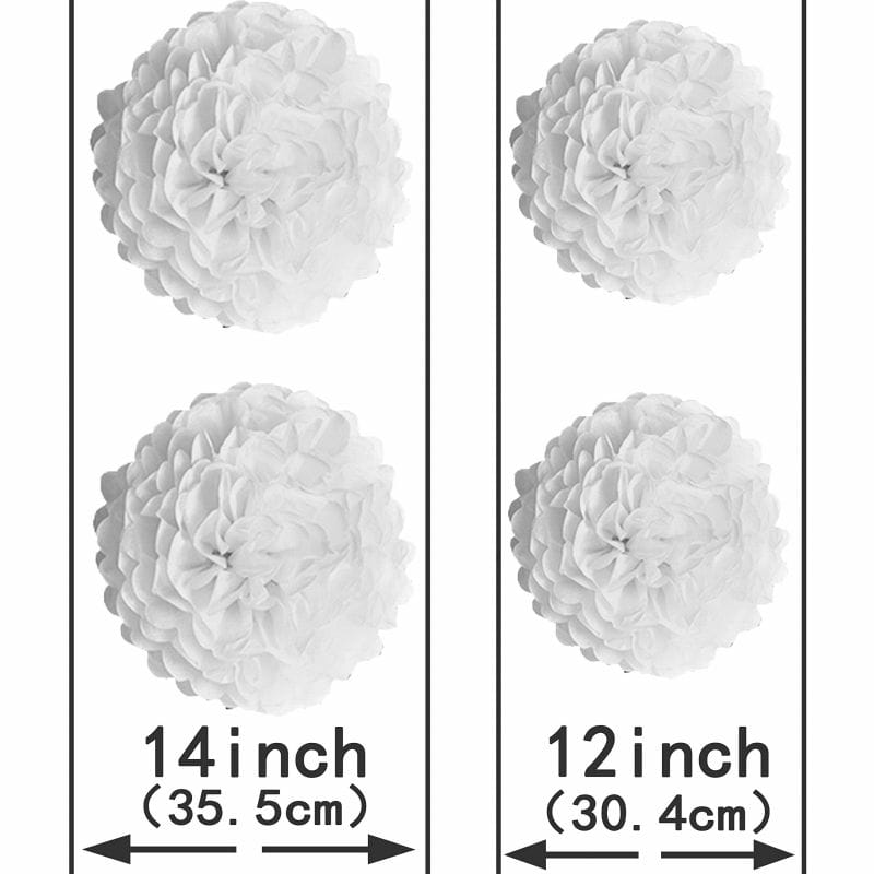 White Party Decoration Kit Hanging Tissue Pom Poms Flowers White Paper ...