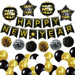 black and golden party supplies sets for new year party