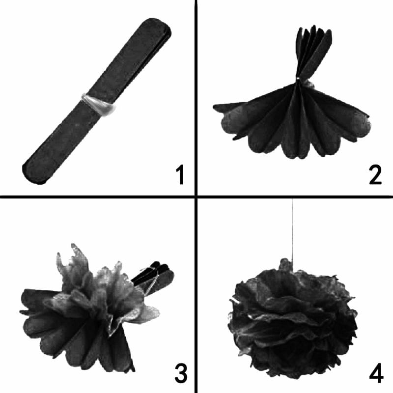 black pompom tisue flowers