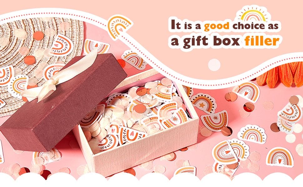 boho rainbow confetti with gift boxes