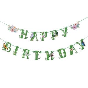 butterfly themed green happy birthday banner