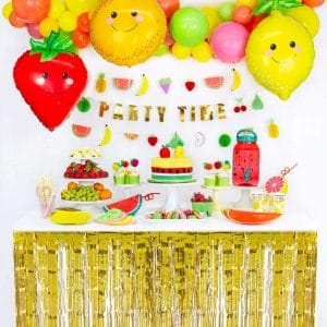 golden foil table skirt party
