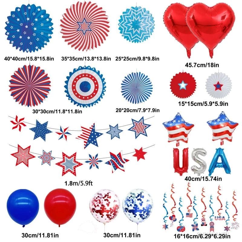 Patriotic Red White Blue Hanging Decorations For Memorial Independence ...