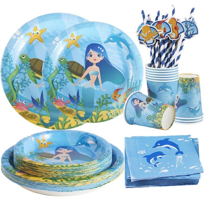 Mermaid Birthday Decorations - 81Pcs Mermaid Party Supplies Including Mermaid Plates And Napkins, Mermaid Tablecloth, Pink Forks For Kids Under The Sea Mermaid Birthday Party Supplies, Serves 20