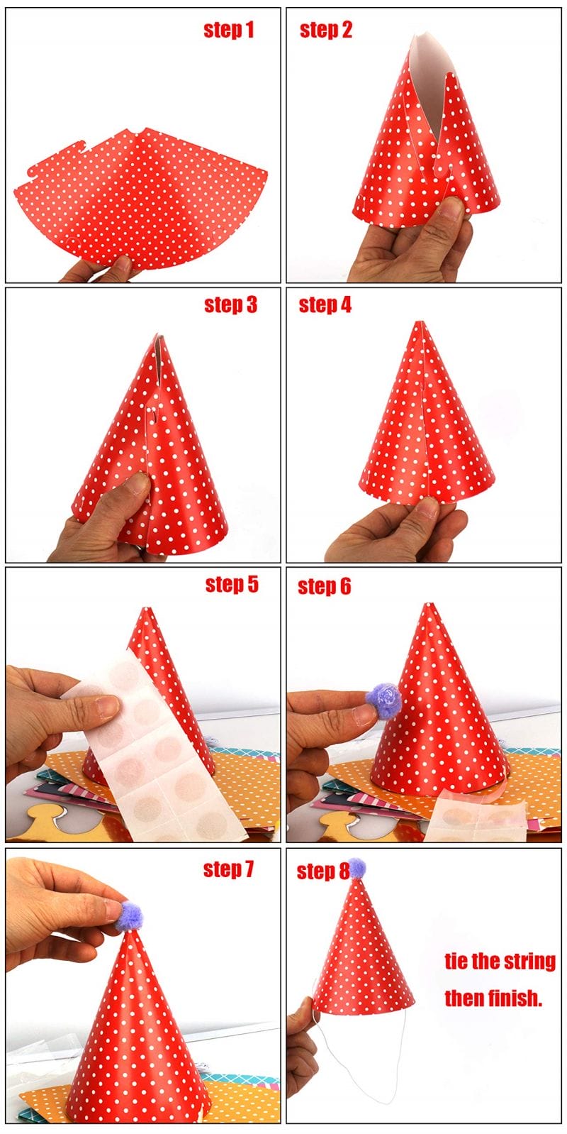 muticolor triangle birthday paper hats installations