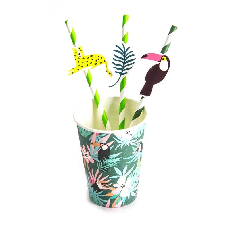 Safari Animals Theme Straw 24PCS Paper Straws Birthday Party Decorations  Supplies Paper Drinking Straw Jungle Animal Straws