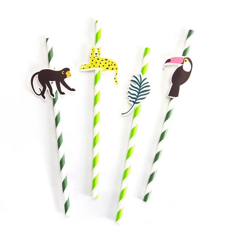 Safari Animals Theme Straw 24PCS Paper Straws Birthday Party Decorations  Supplies Paper Drinking Straw Jungle Animal Straws