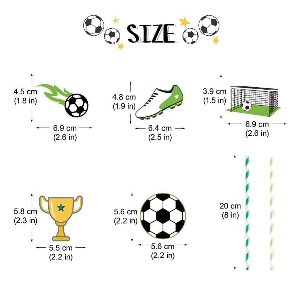 size information of soccer themed paper straws