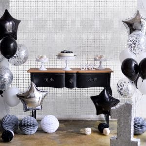 sliver foil curtain birthday party backdrop