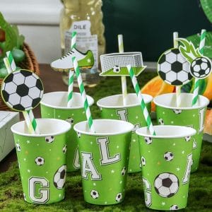 soccer themed party paper cups and straws