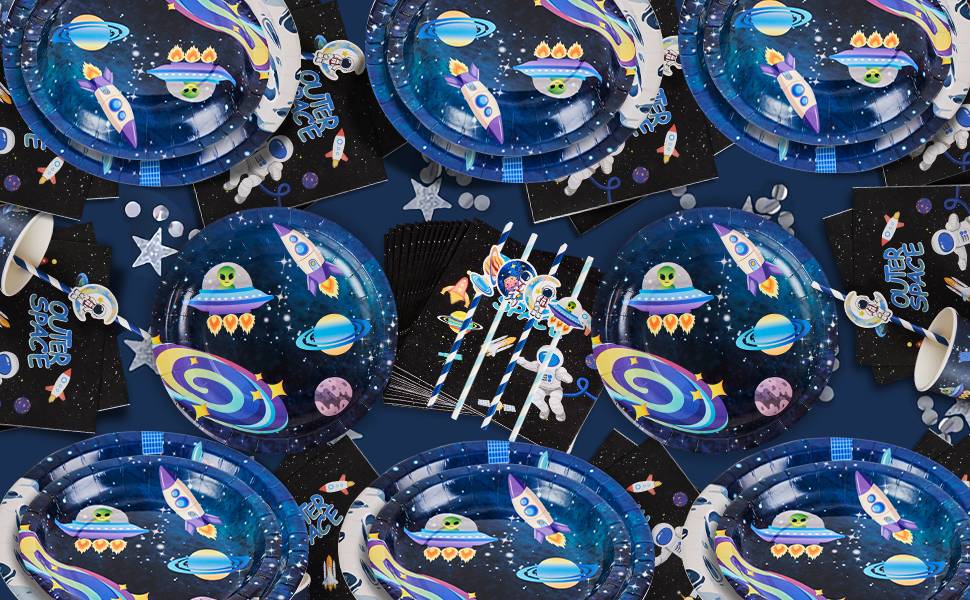 space themes birthday disposable party paper tableware