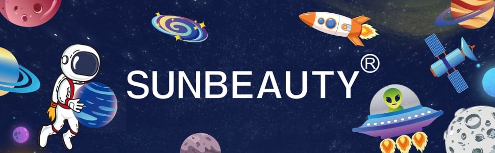 sunbeauty logo with space birthday party themed paper tableware