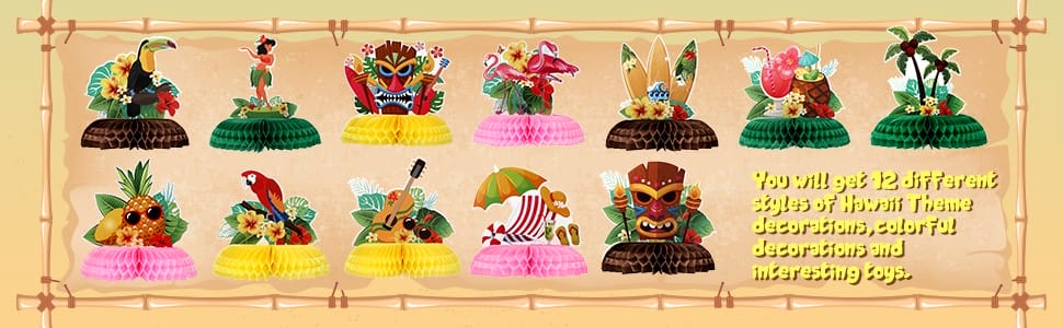12pcs different styles of Hawaii theme decorations, colorful decorations and interesting toys