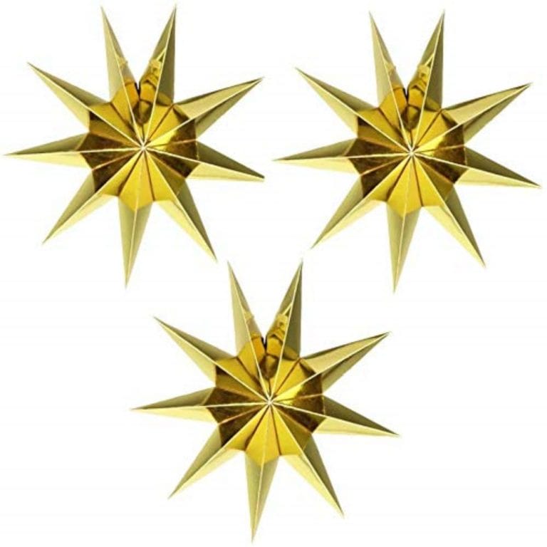 3pcs 3D Gold Folded Paper Star Lanterns