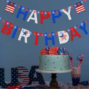 4th of July Birthday Banner with light