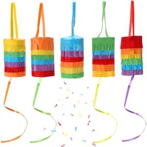5 Pack Mini Pinatas Pull String Rainbow Cylinder Pinata