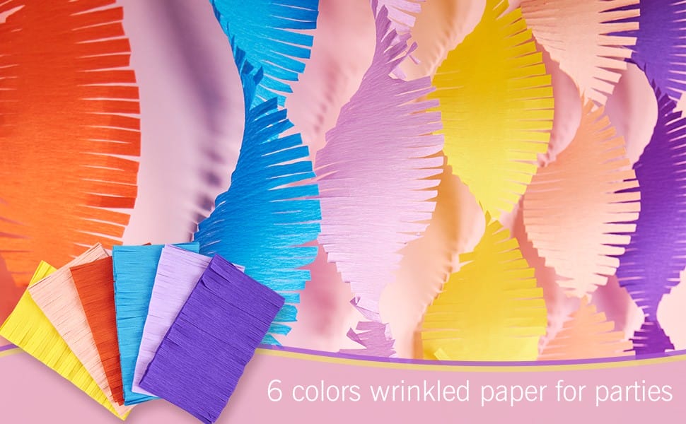 6 colors wrinkled paper streamers for parties