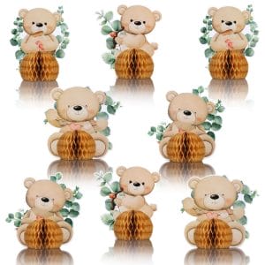 8 Pcs Bear Baby Shower Honeycomb Centerpieces