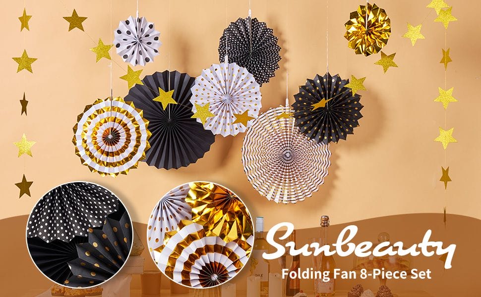 8pcs gold floding paper fans