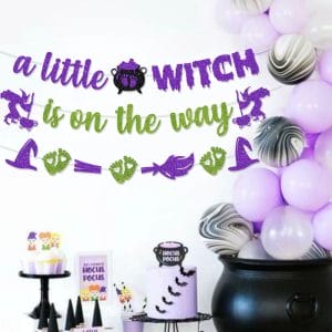 A Little Witch Is On The Way Banner Halloween Party Decorations