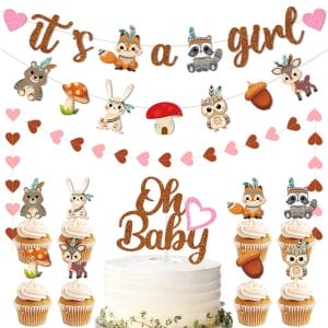 Baby Girl Birthday Party Banner, Cake Toppers Kit