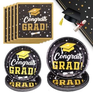 Black and Gold Graduation Party Plates and Napkins