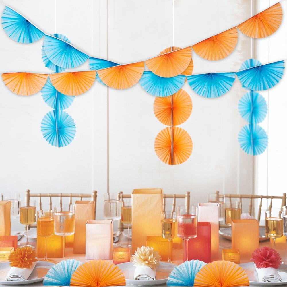 Orange Pink Paper Fans Party Decorations with Hanging Tissue Paper Fans  Orange Paper Flower Fans and Daisy Paper Garlands Banners for Groovy Retro
