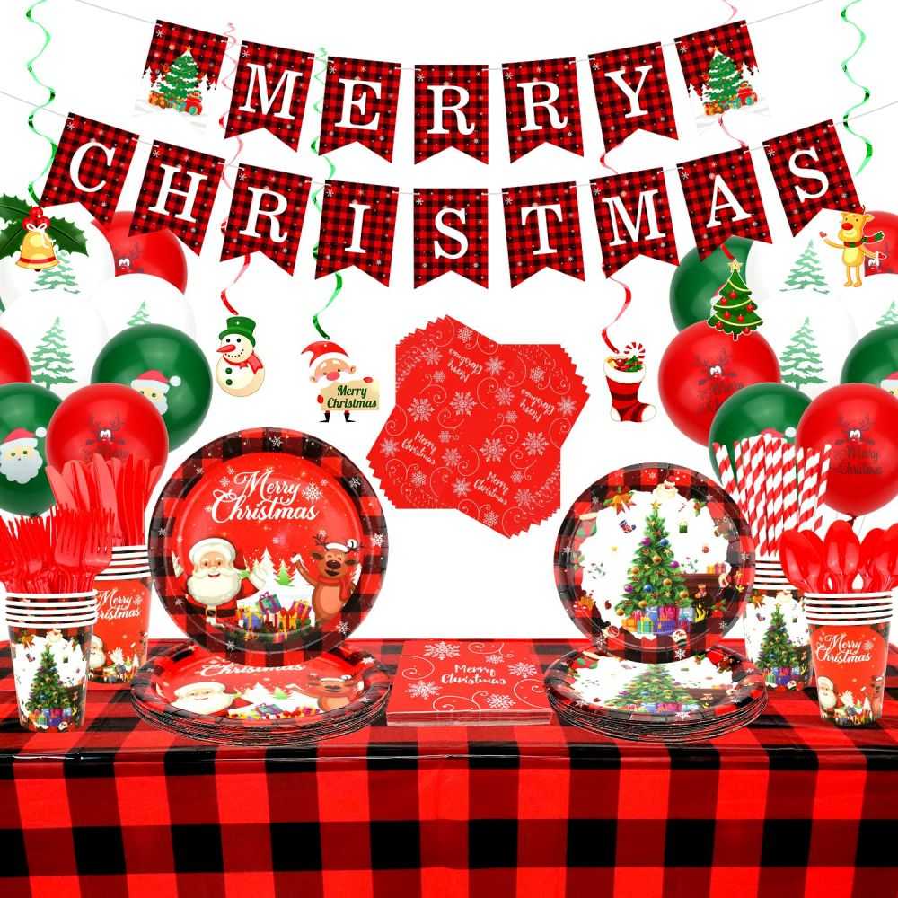 Christmas Party Supplies Tableware Set for Xmas Themed Holiday Party ...