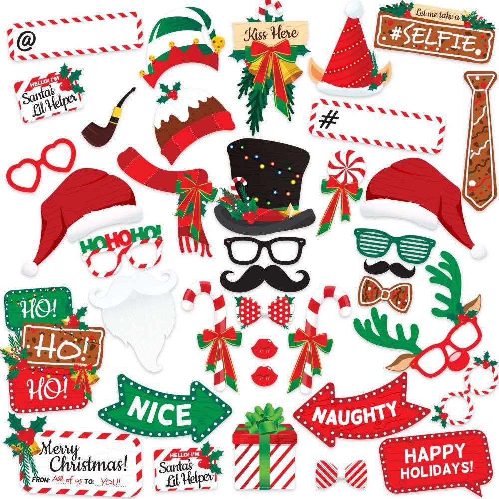 Christmas Photo Booth Props Backdrop Decorations Set Party Favors Games