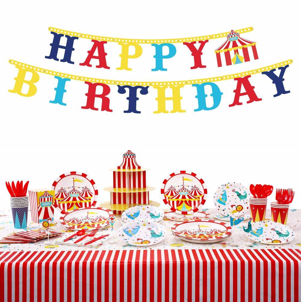 Circus Theme Party Supplies with Circus Tableware Set and Happy