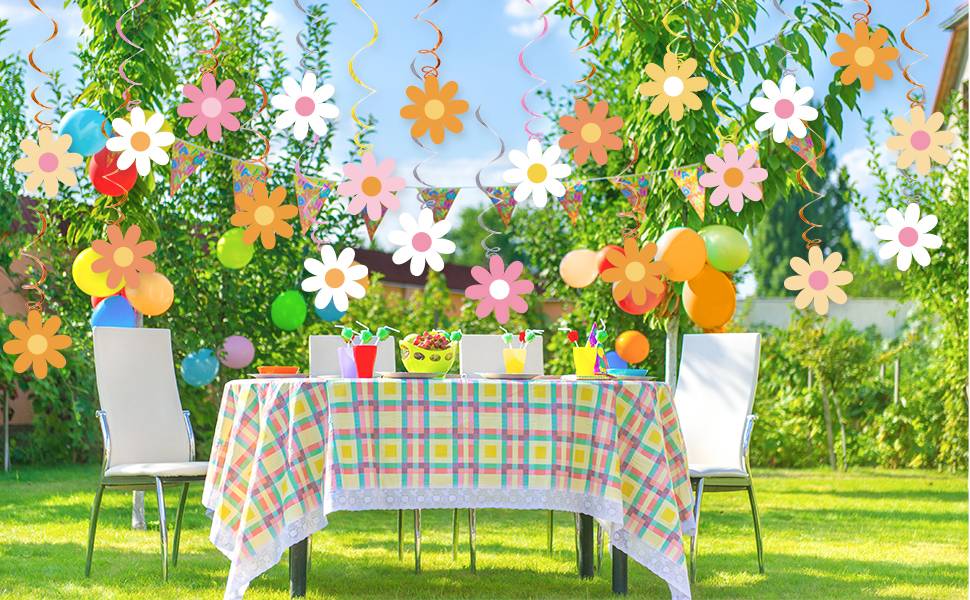 Colorful Daisy Foil Swirls Flower Hanging Decorations Outdoor