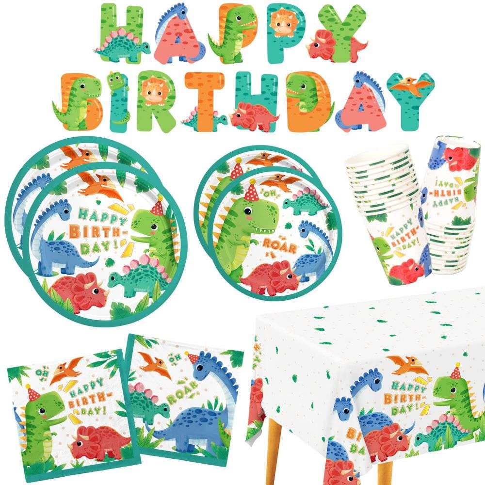 Dinosaur Birthday Party Supplies Disposable Tableware Set And Banner dinosaur-birthday-party-supplies-disposable-tableware-set-and-banner